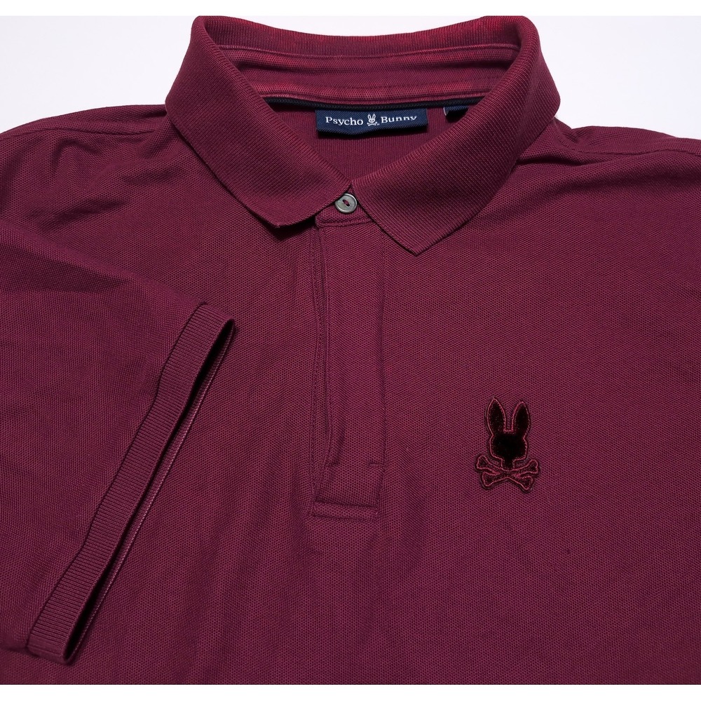 PSYCHO BUNNY Polo Shirt Mens L Burgundy Fair Snags Discoloration Pima Cotton